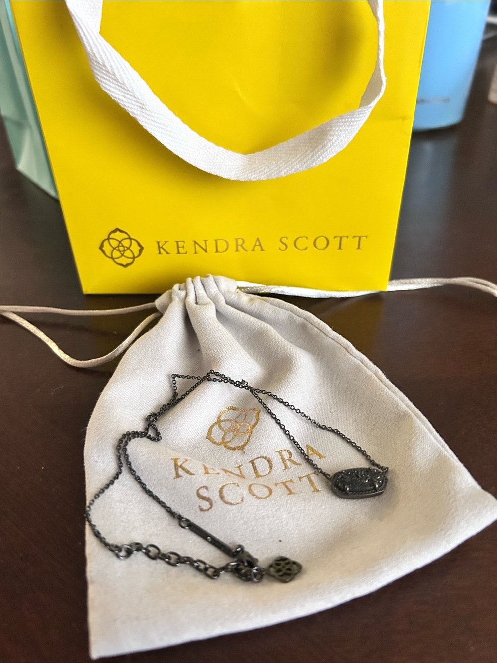 Kendra Scott Elisa Pendant Necklace in Black Drusy and Gunmetal